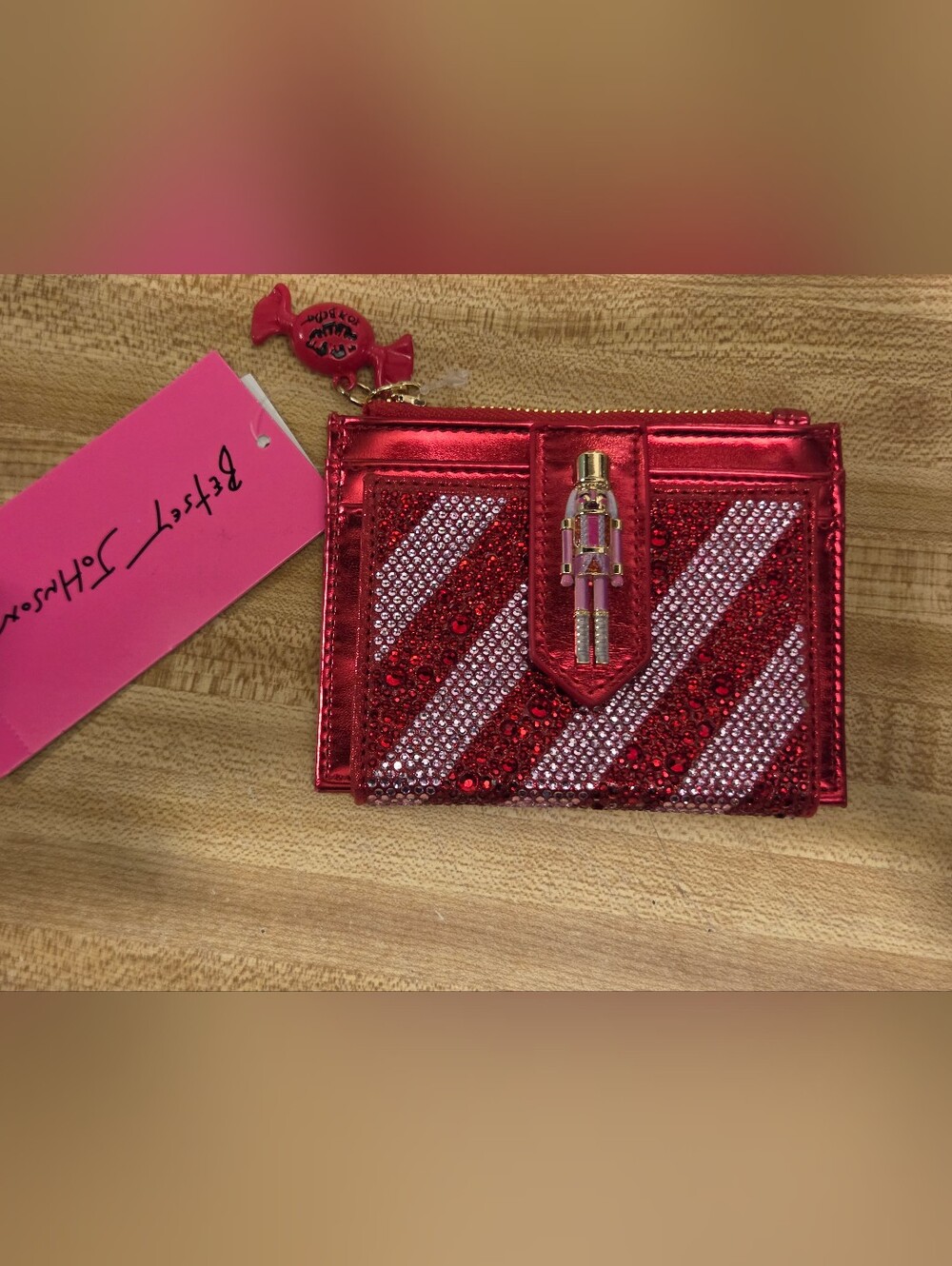 Betsey Johnson NWT Metallic Red & Rhinestone Nutcracker Compact Wallet